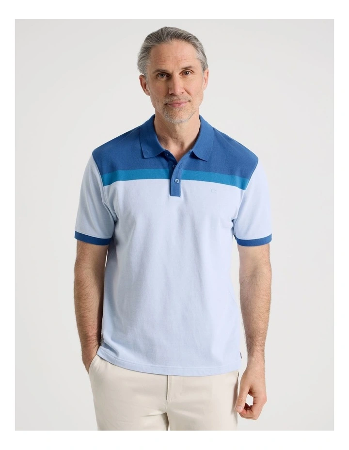 Contrast Collar Polo in Light Blue Stripe image 5