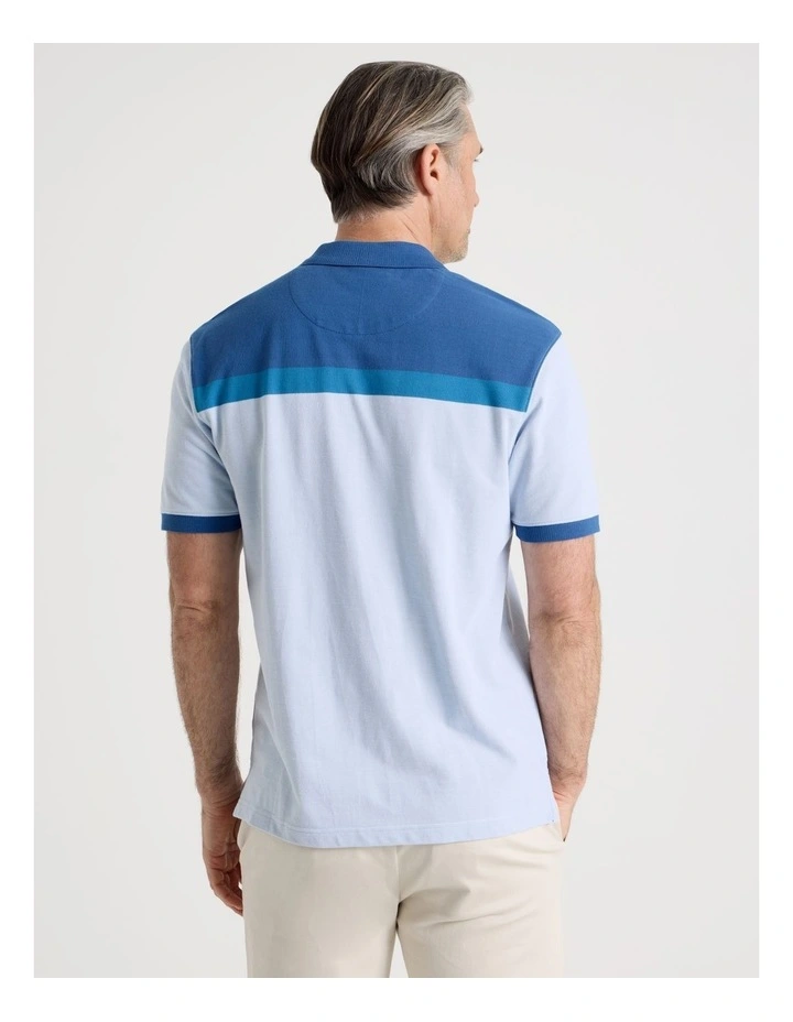 Contrast Collar Polo in Light Blue Stripe image 6