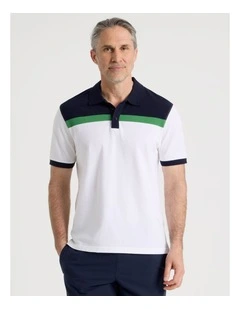 Contrast Collar Polo in White Stripe