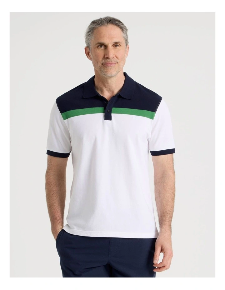 Contrast Collar Polo in White Stripe image 1