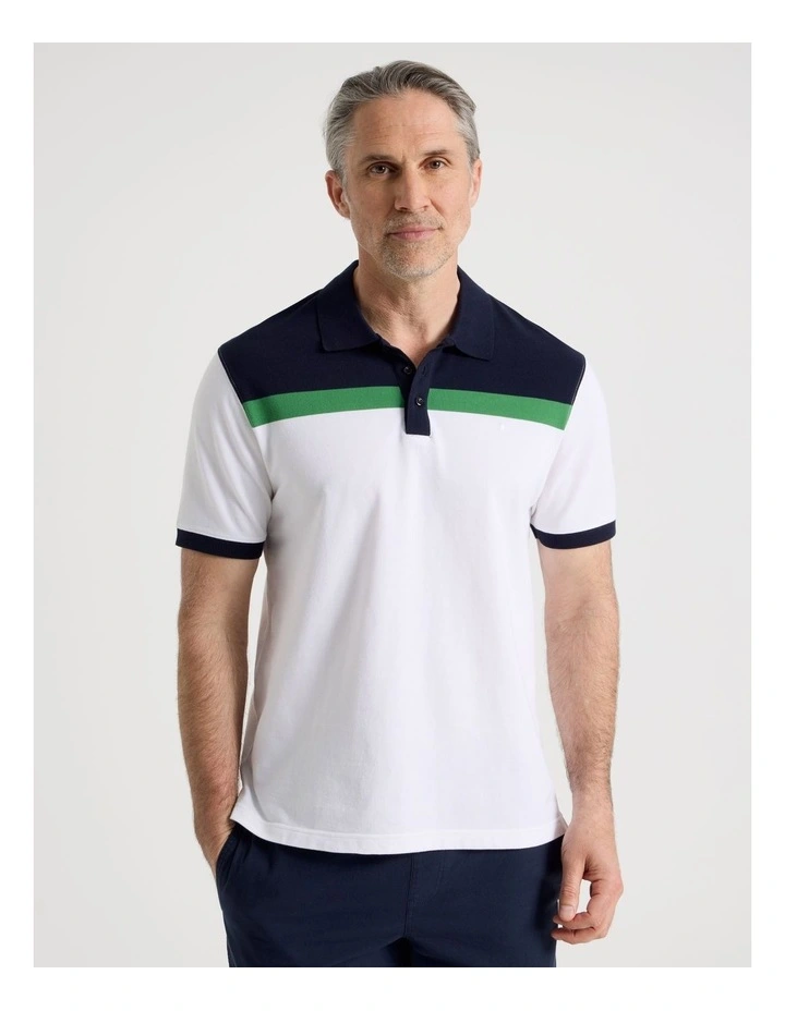 Contrast Collar Polo in White Stripe image 2