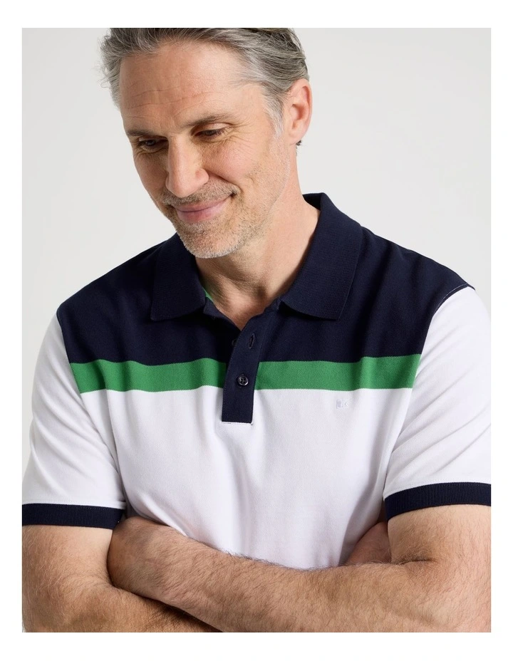 Contrast Collar Polo in White Stripe image 3