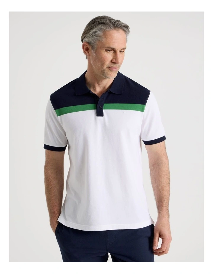 Contrast Collar Polo in White Stripe image 5