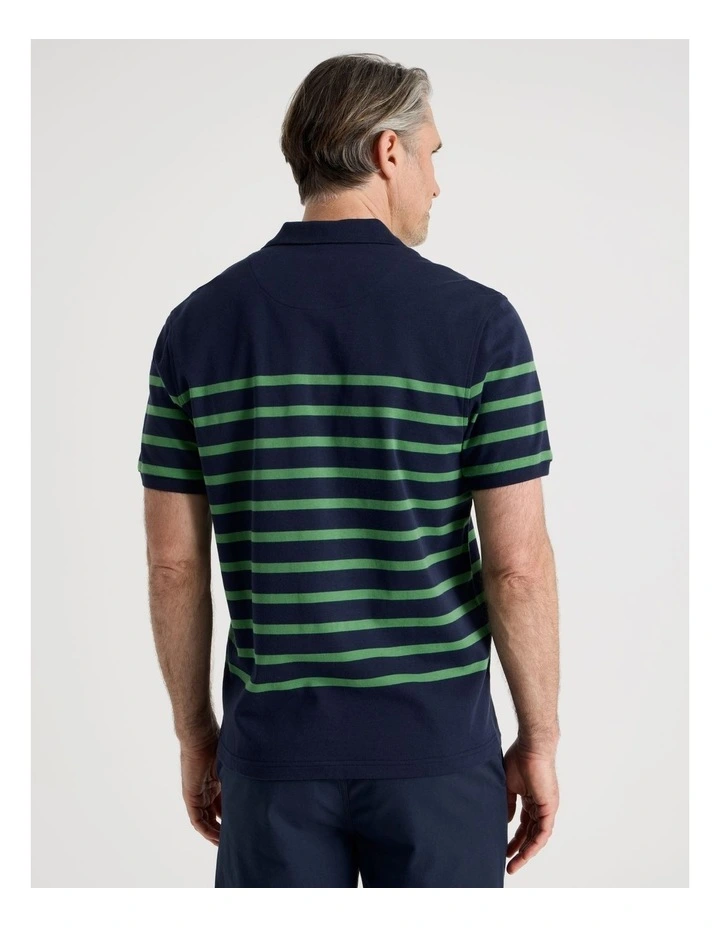Breton Knit Polo in Navy and Green Stripe image 5