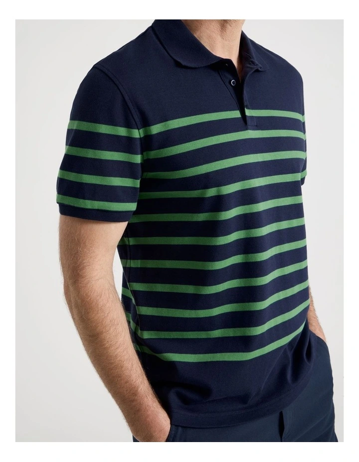 Breton Knit Polo in Navy and Green Stripe image 6