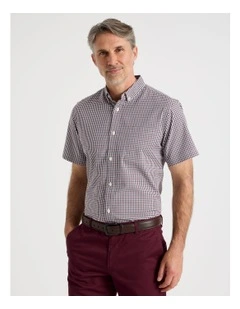 Short Sleeve Check Shirt in Burgundy