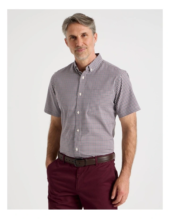 Short Sleeve Check Shirt in Burgundy image 1