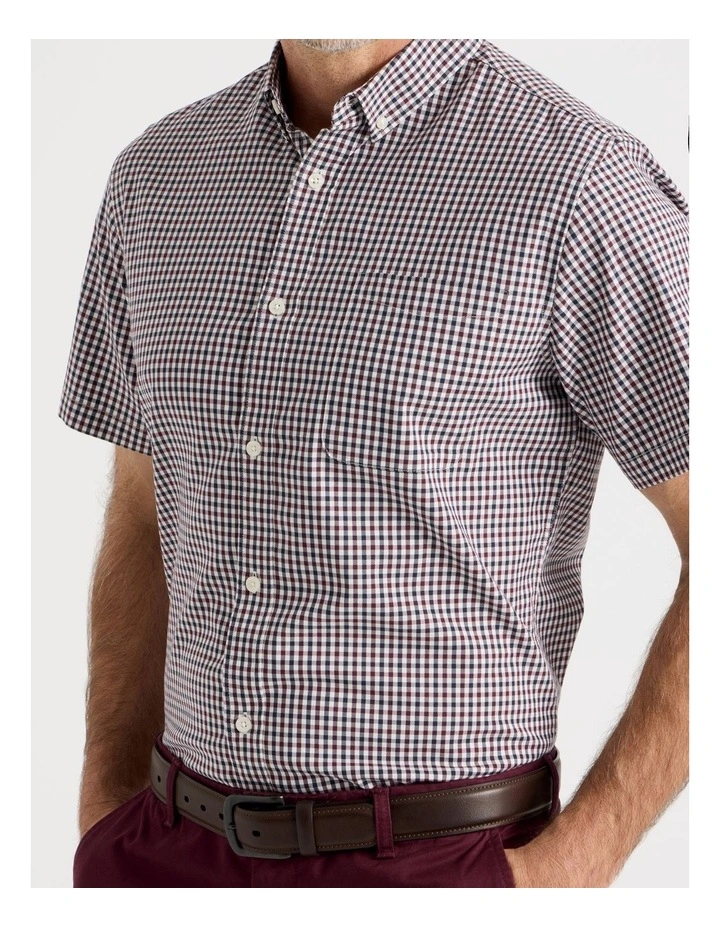 Short Sleeve Check Shirt in Burgundy image 3