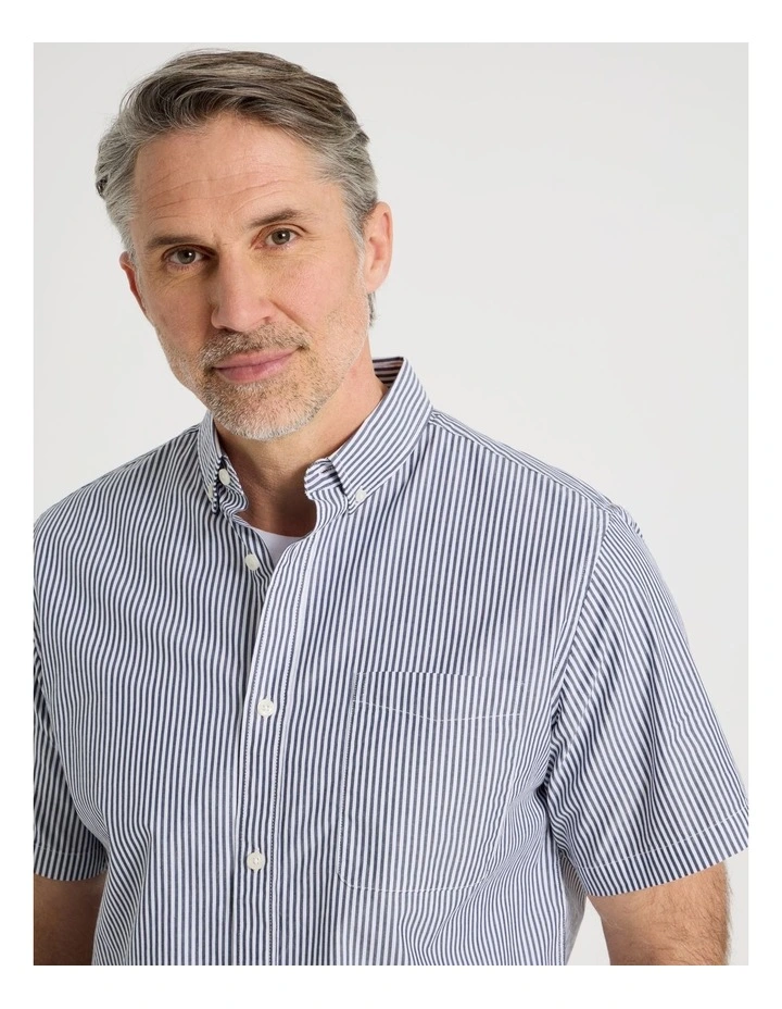 Short Sleeve Striped Poplin Shirt in Navy image 1