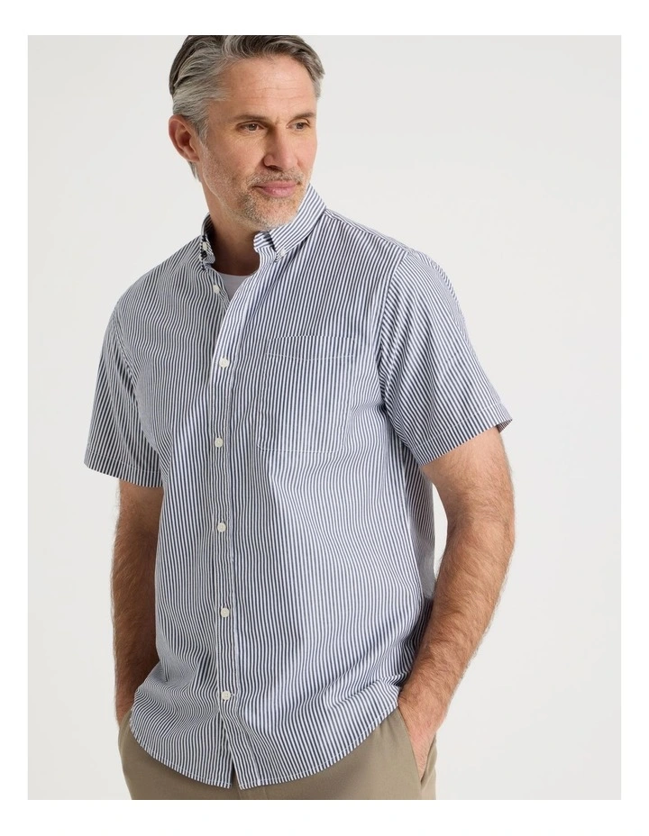 Short Sleeve Striped Poplin Shirt in Navy image 3