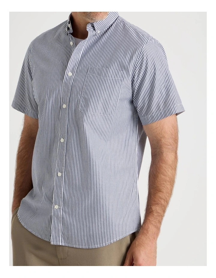 Short Sleeve Striped Poplin Shirt in Navy image 4