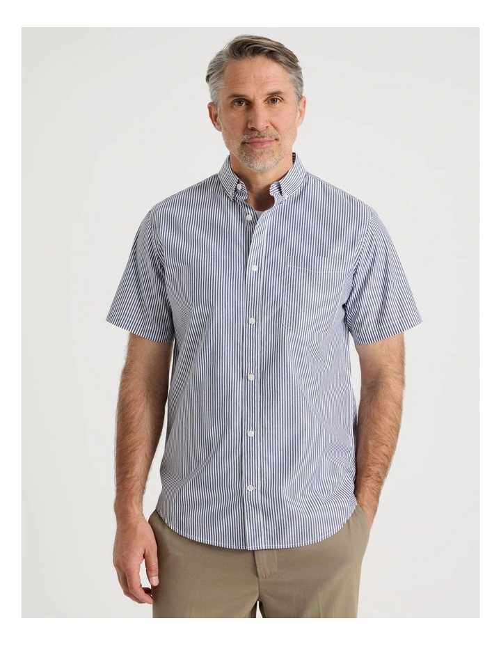 Short Sleeve Striped Poplin Shirt in Navy image 5