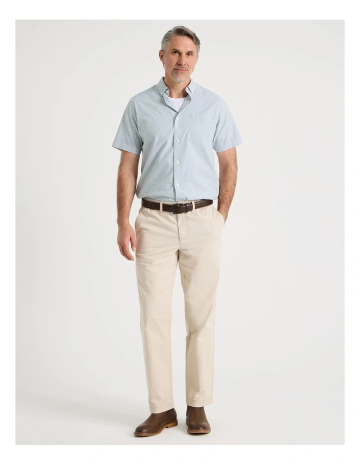 Short Sleeve Striped Poplin Shirt in Light Green image 2