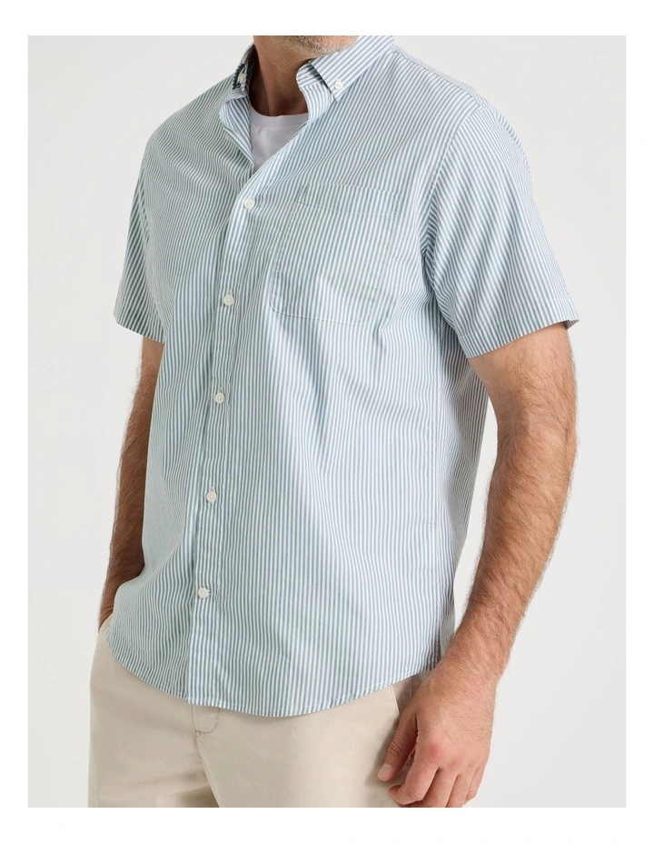 Short Sleeve Striped Poplin Shirt in Light Green image 5