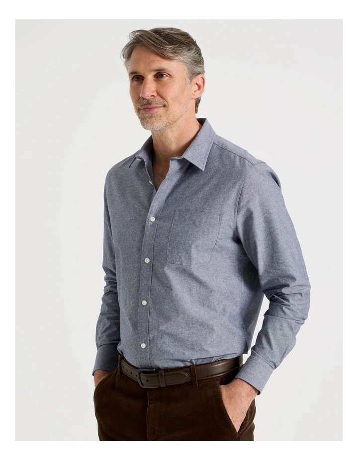 Long Sleeve Chambray Shirt in Blue image 1