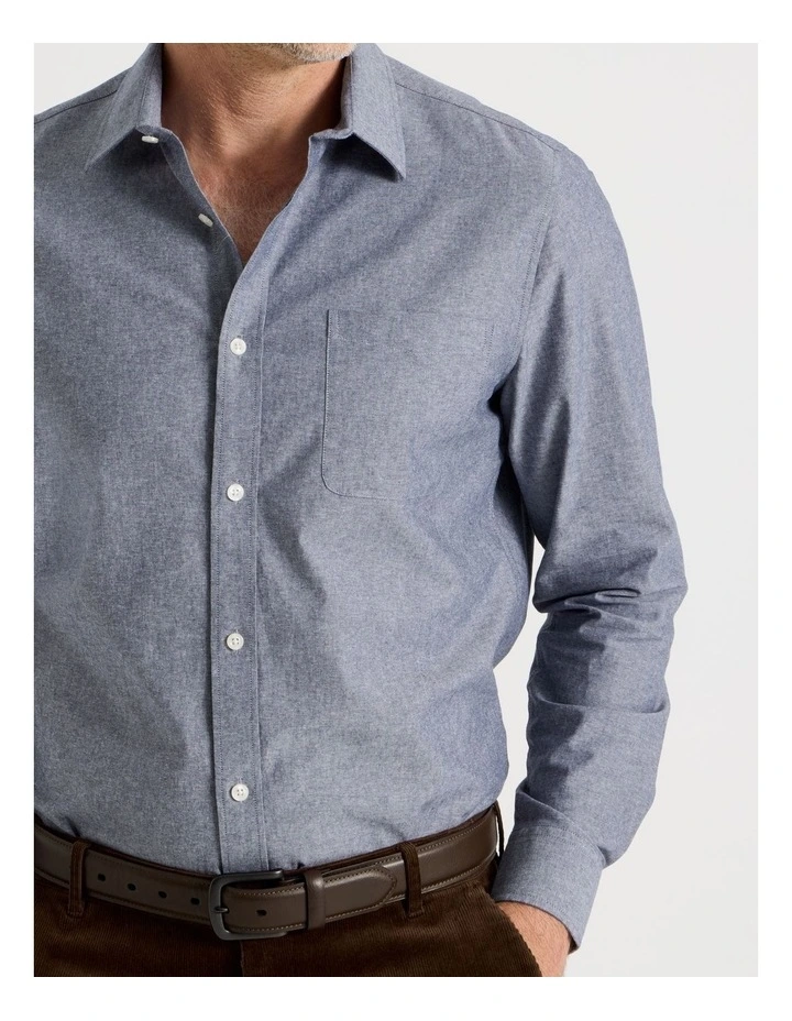 Long Sleeve Chambray Shirt in Blue image 2