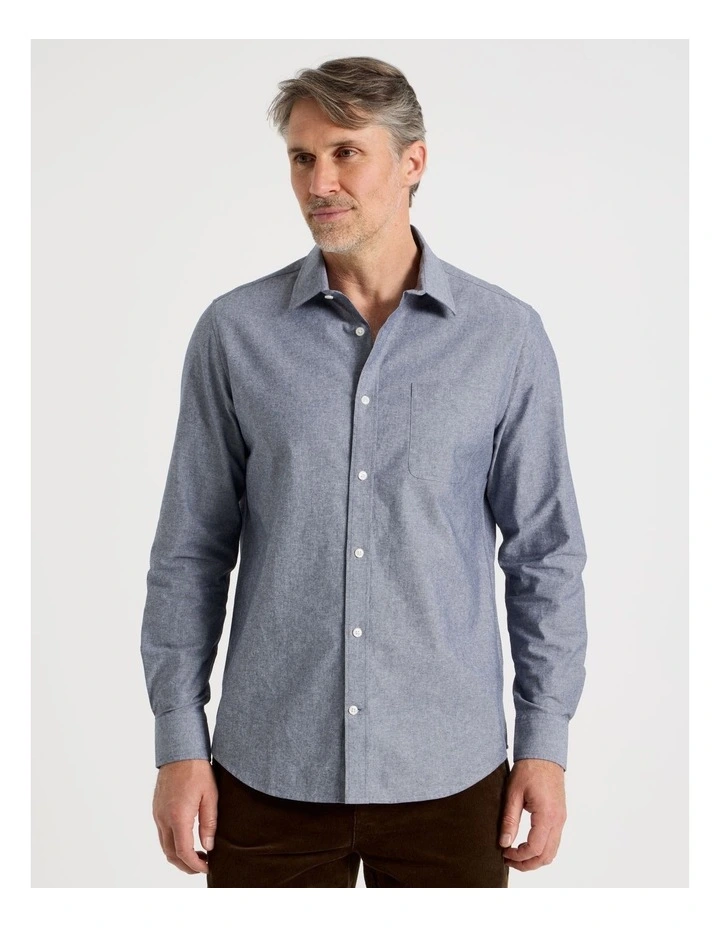 Long Sleeve Chambray Shirt in Blue image 4