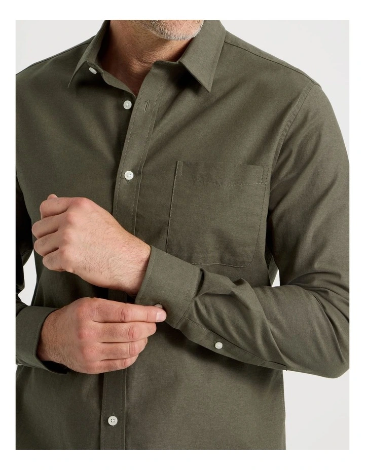 Long Sleeve Chambray Shirt in Khaki image 2