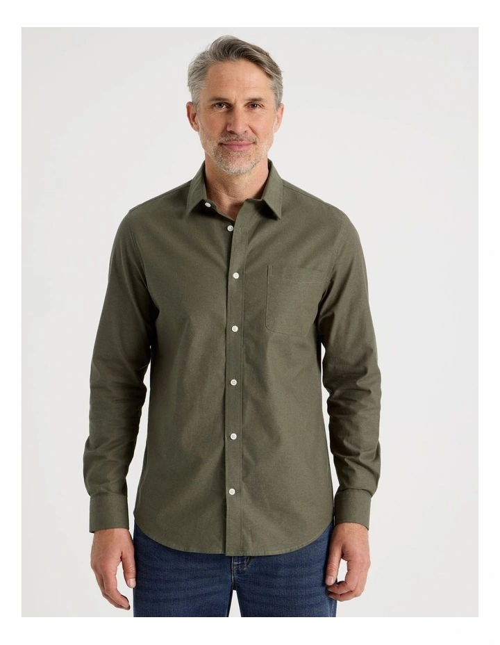 Long Sleeve Chambray Shirt in Khaki image 4