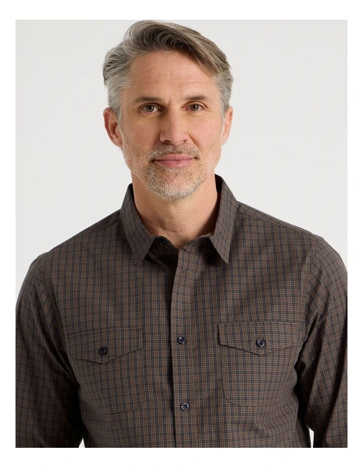 Long Sleeve Check Shirt in Khaki image 4