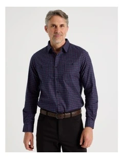 Long Sleeve Flannel Check Shirt in Navy