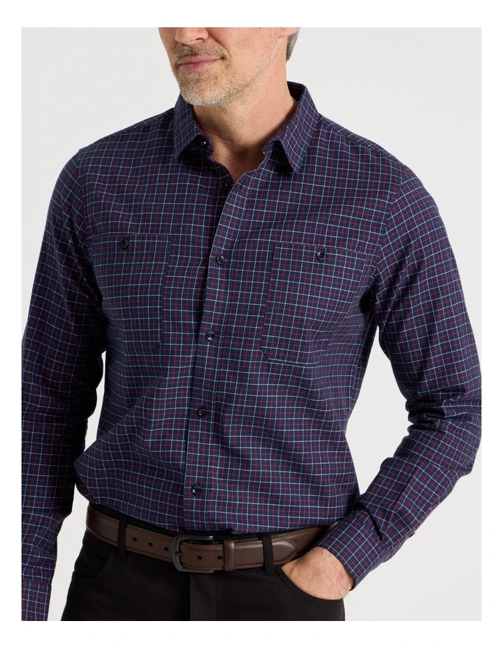 Long Sleeve Flannel Check Shirt in Navy image 2