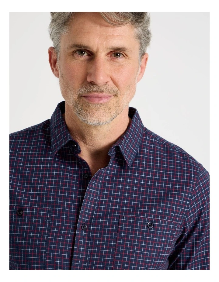 Long Sleeve Flannel Check Shirt in Navy image 3