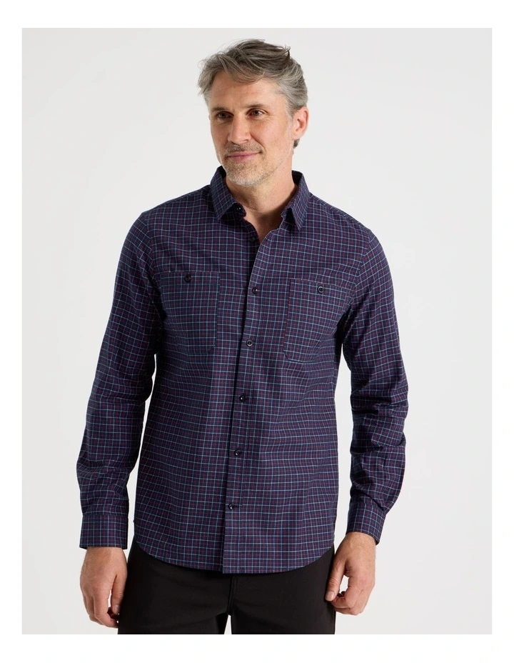 Long Sleeve Flannel Check Shirt in Navy image 5