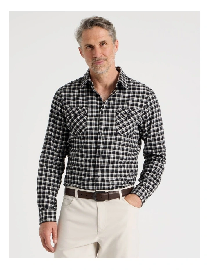 Long Sleeve Check Flannel Shirt in Black image 1