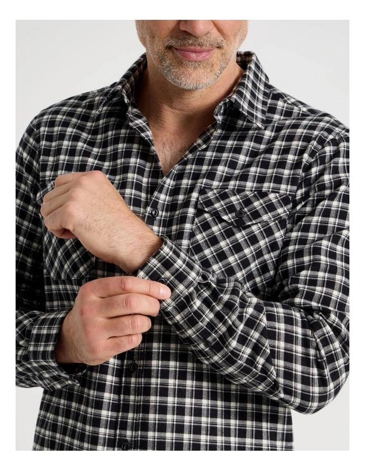 Long Sleeve Check Flannel Shirt in Black image 2