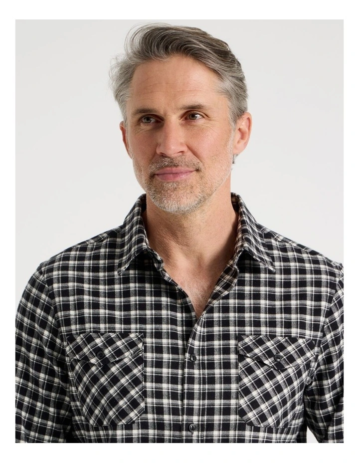 Long Sleeve Check Flannel Shirt in Black image 5