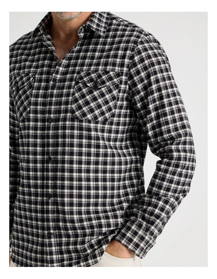 Long Sleeve Check Flannel Shirt in Black image 7