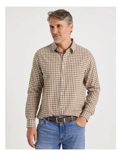 Long Sleeve Check Shirt in Tan