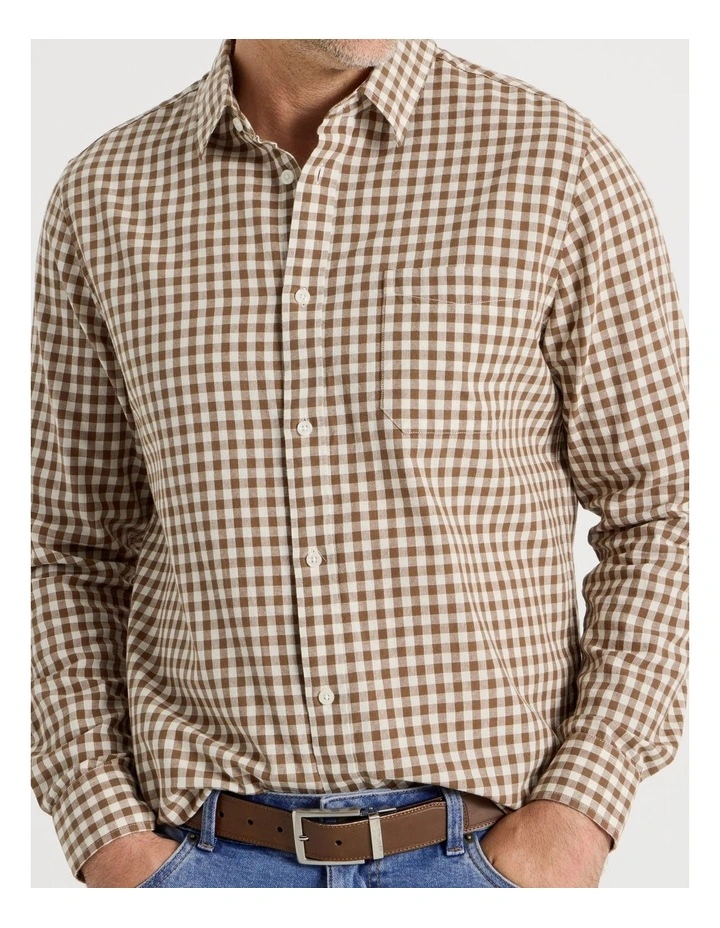 Long Sleeve Check Shirt in Tan image 2