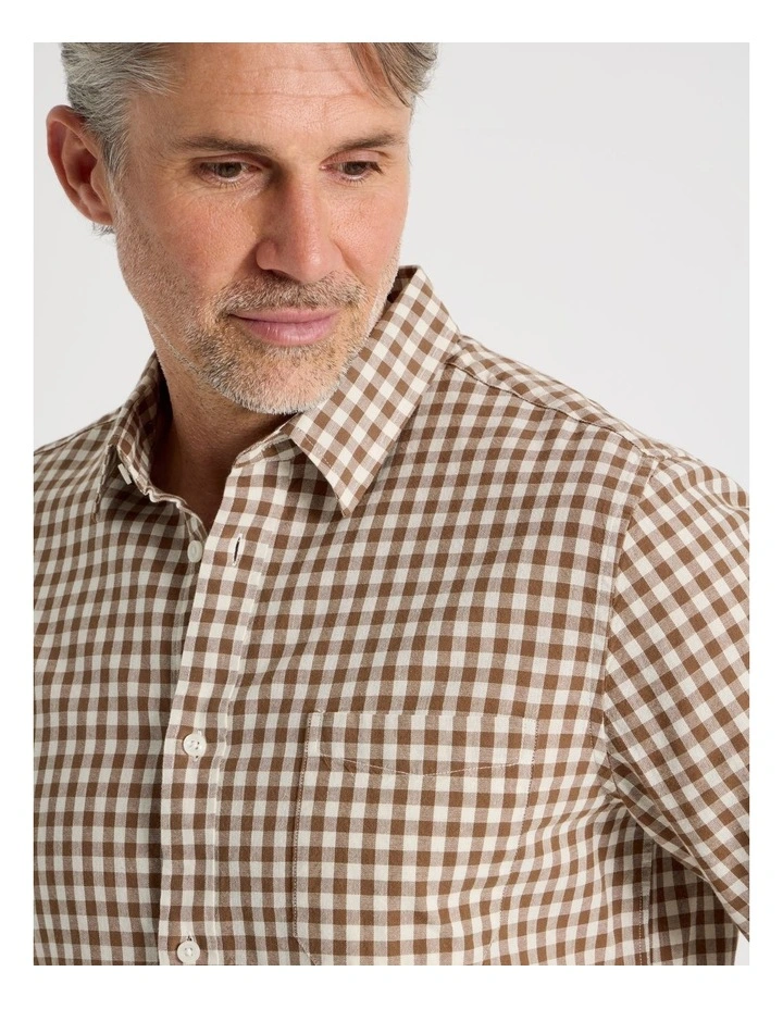 Long Sleeve Check Shirt in Tan image 4