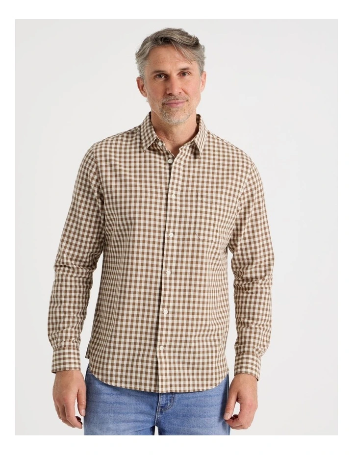 Long Sleeve Check Shirt in Tan image 5