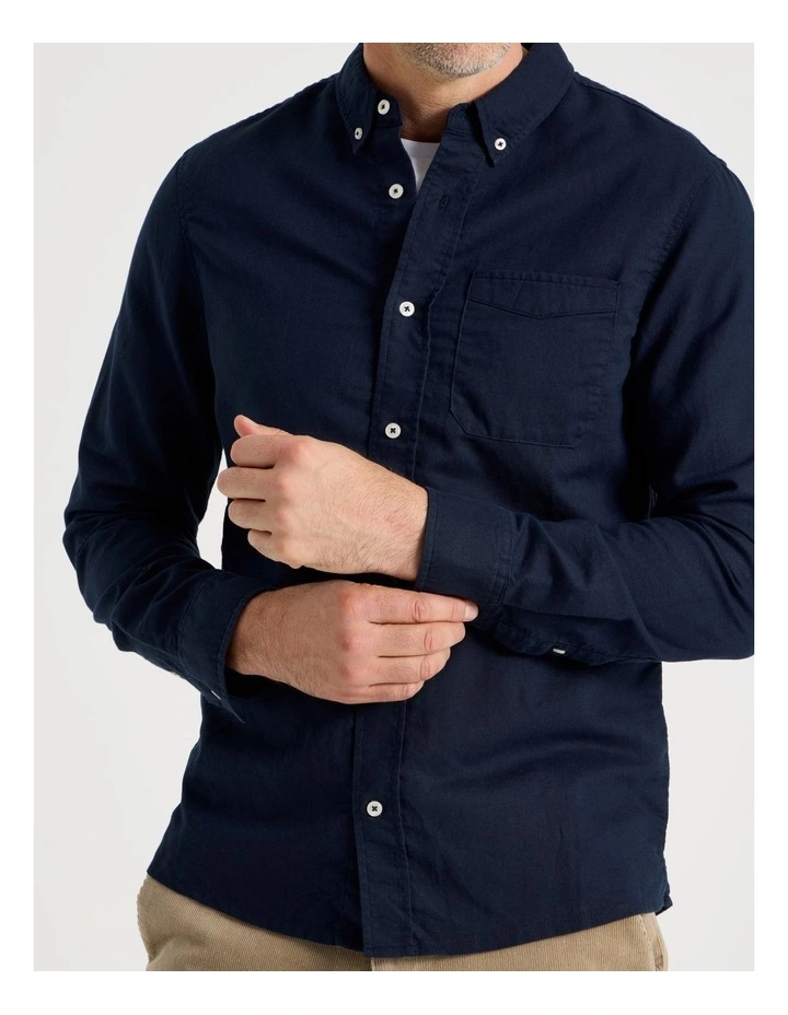 Long Sleeve Plain Shirt in Navy image 2