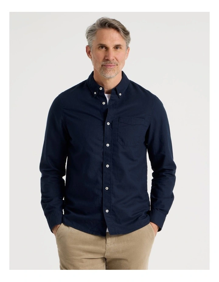 Long Sleeve Plain Shirt in Navy image 5