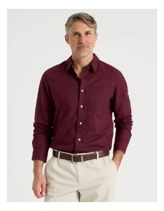 Long Sleeve Plain Shirt in Burgundy