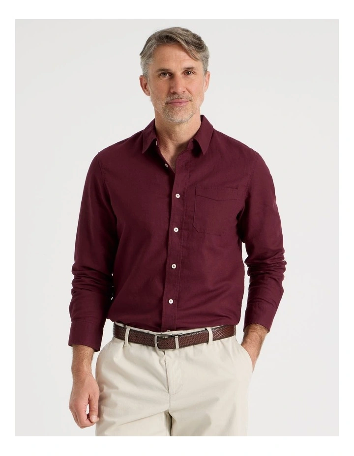Long Sleeve Plain Shirt in Burgundy image 1