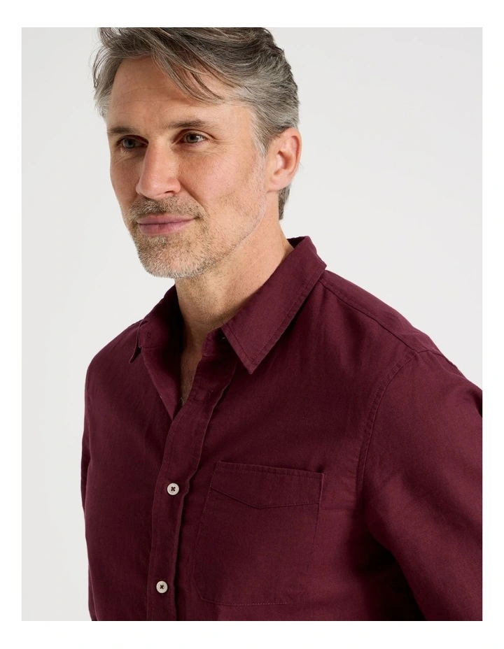 Long Sleeve Plain Shirt in Burgundy image 2