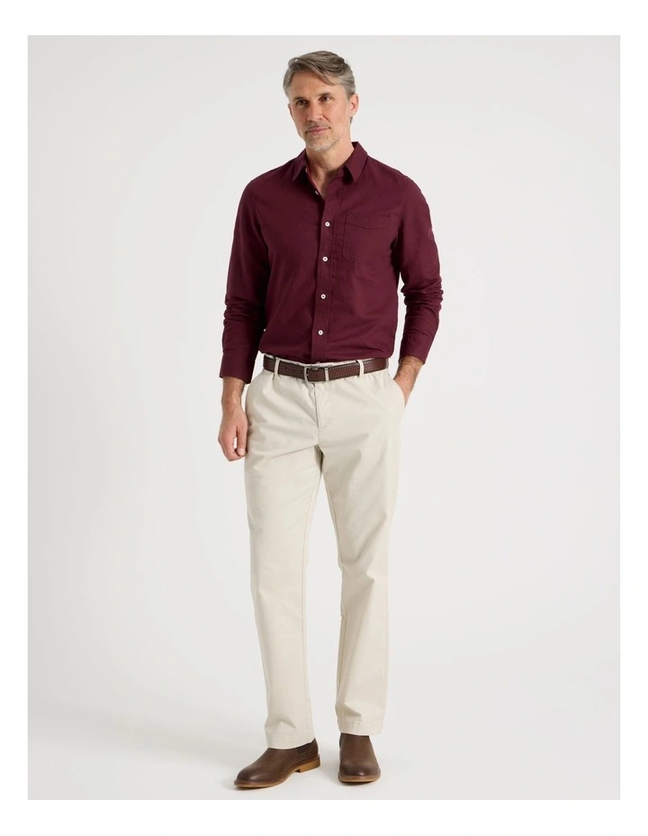 Long Sleeve Plain Shirt in Burgundy image 4