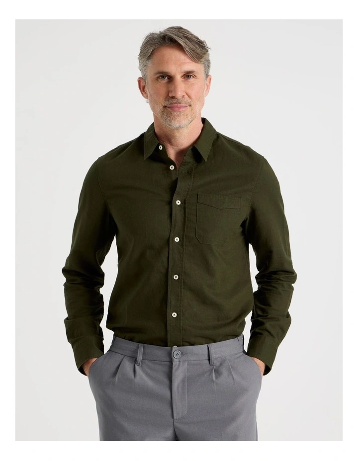 Long Sleeve Plain Shirt in Khaki image 2