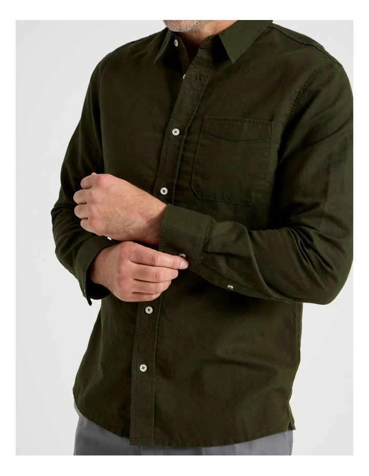 Long Sleeve Plain Shirt in Khaki image 3