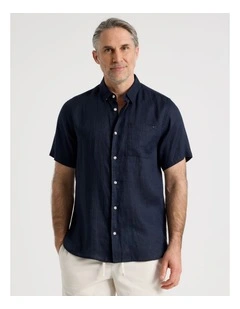 Short Sleeve Linen Shirt in Navy