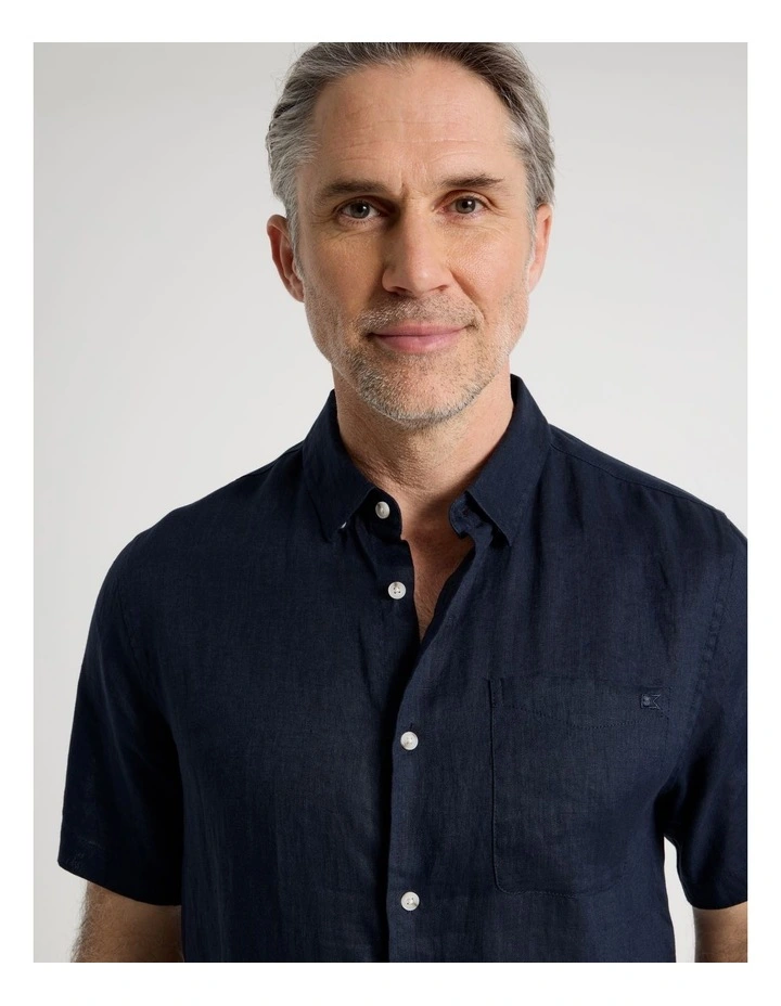 Short Sleeve Linen Shirt in Navy image 3