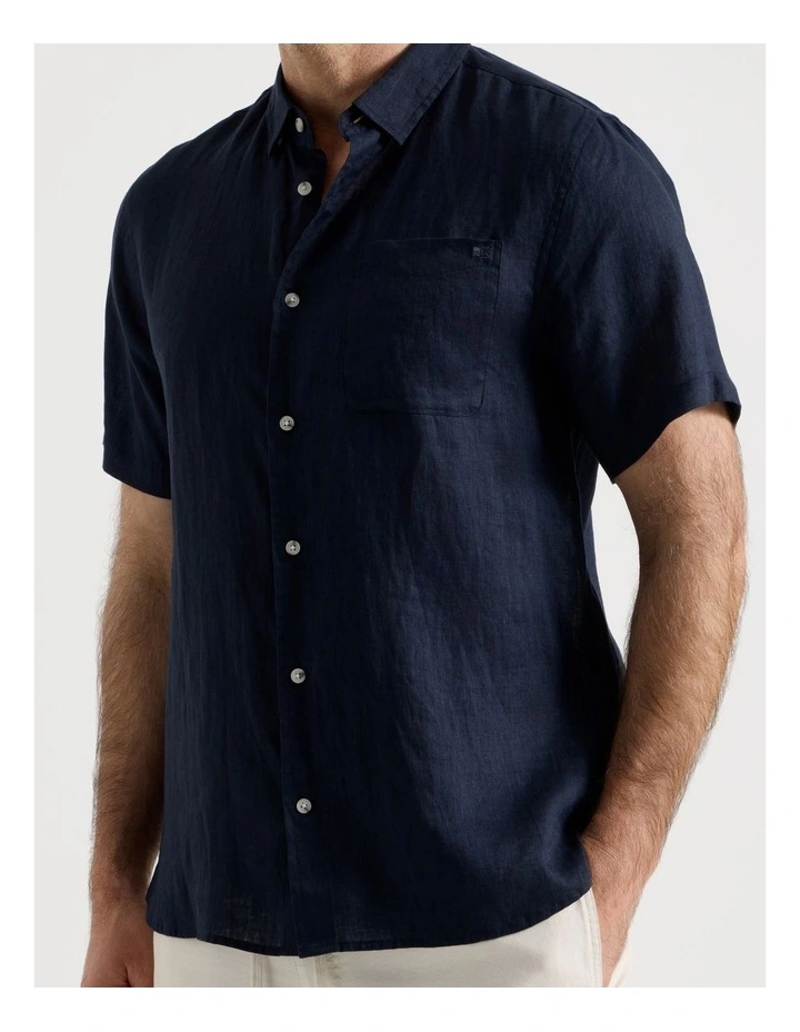 Short Sleeve Linen Shirt in Navy image 4