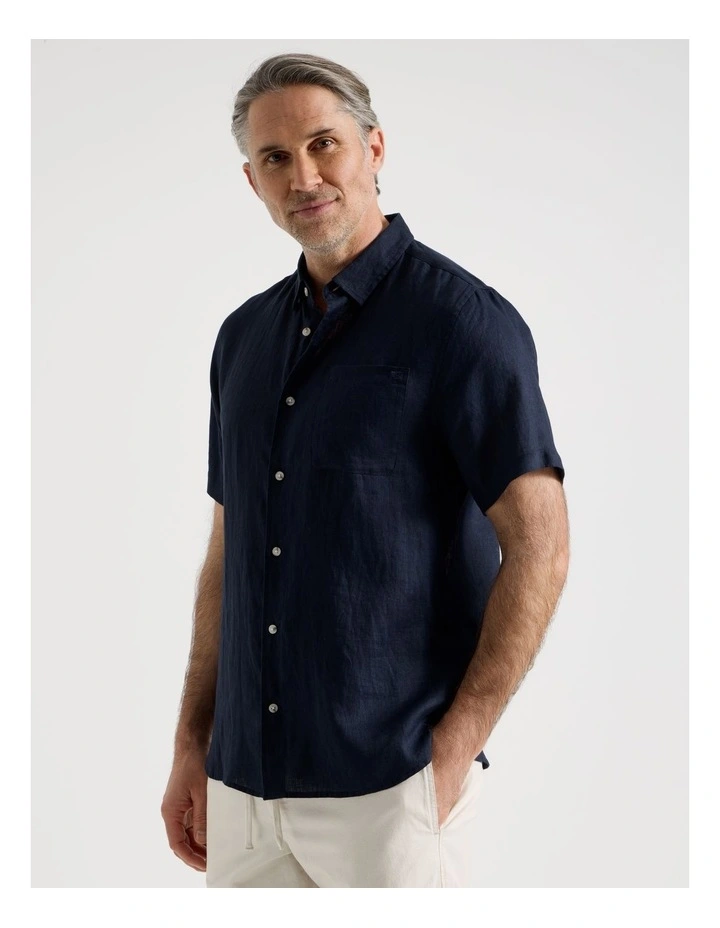 Short Sleeve Linen Shirt in Navy image 5