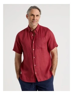 Short Sleeve Linen Shirt in Red