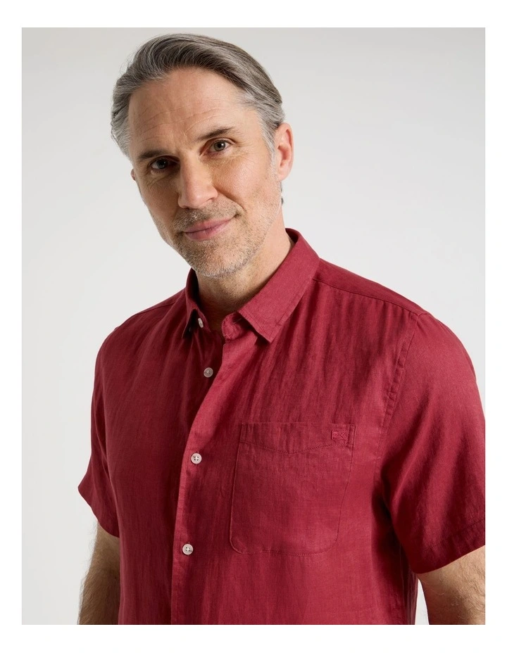 Short Sleeve Linen Shirt in Red image 2